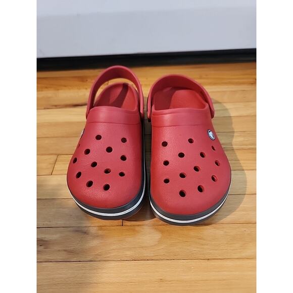 Crocs Unisex Crocband Clog Sandals Red Grey Size Men 5 | Women 7 - Picture 2 of 7